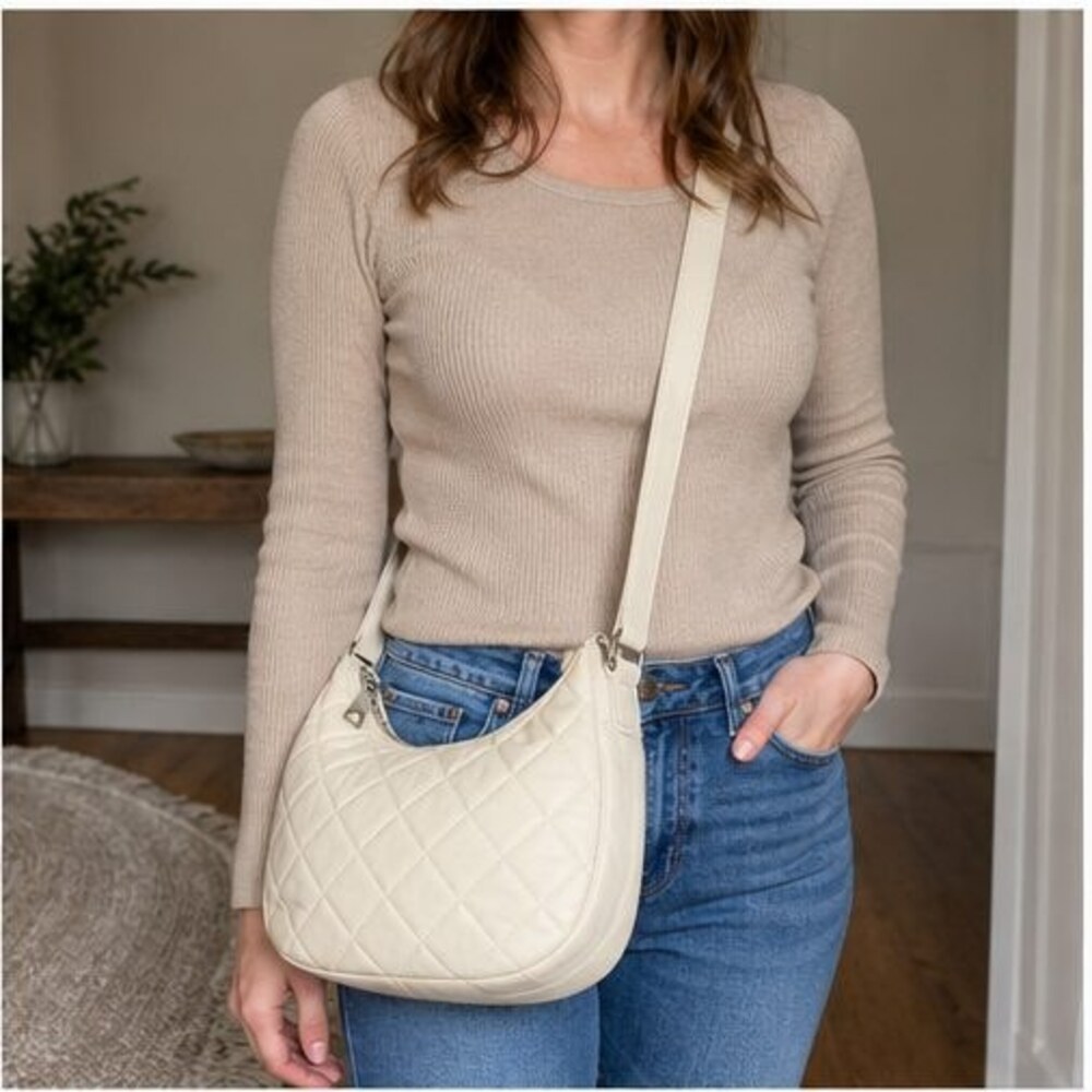 Cream Quilted Crossbody Bag - Picture 2 of 6